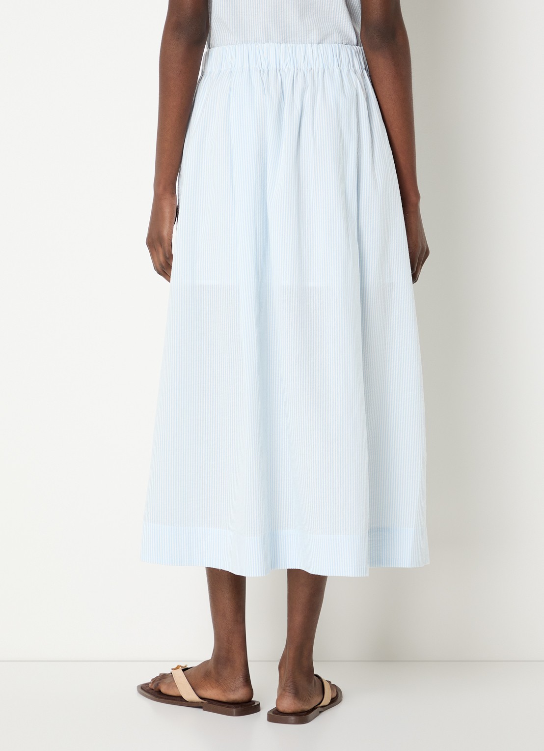 Selected Hannah midi rok met streepprint en steekzakken - achterkant 4 lichtblauw