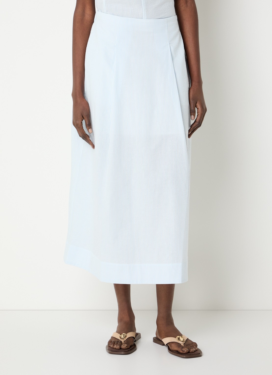 Selected Hannah midi rok met streepprint en steekzakken - detail 3 lichtblauw