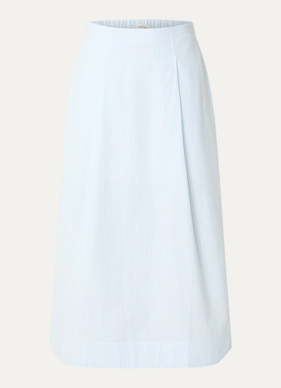Selected Hannah midi rok met streepprint en steekzakken - voorkant lichtblauw