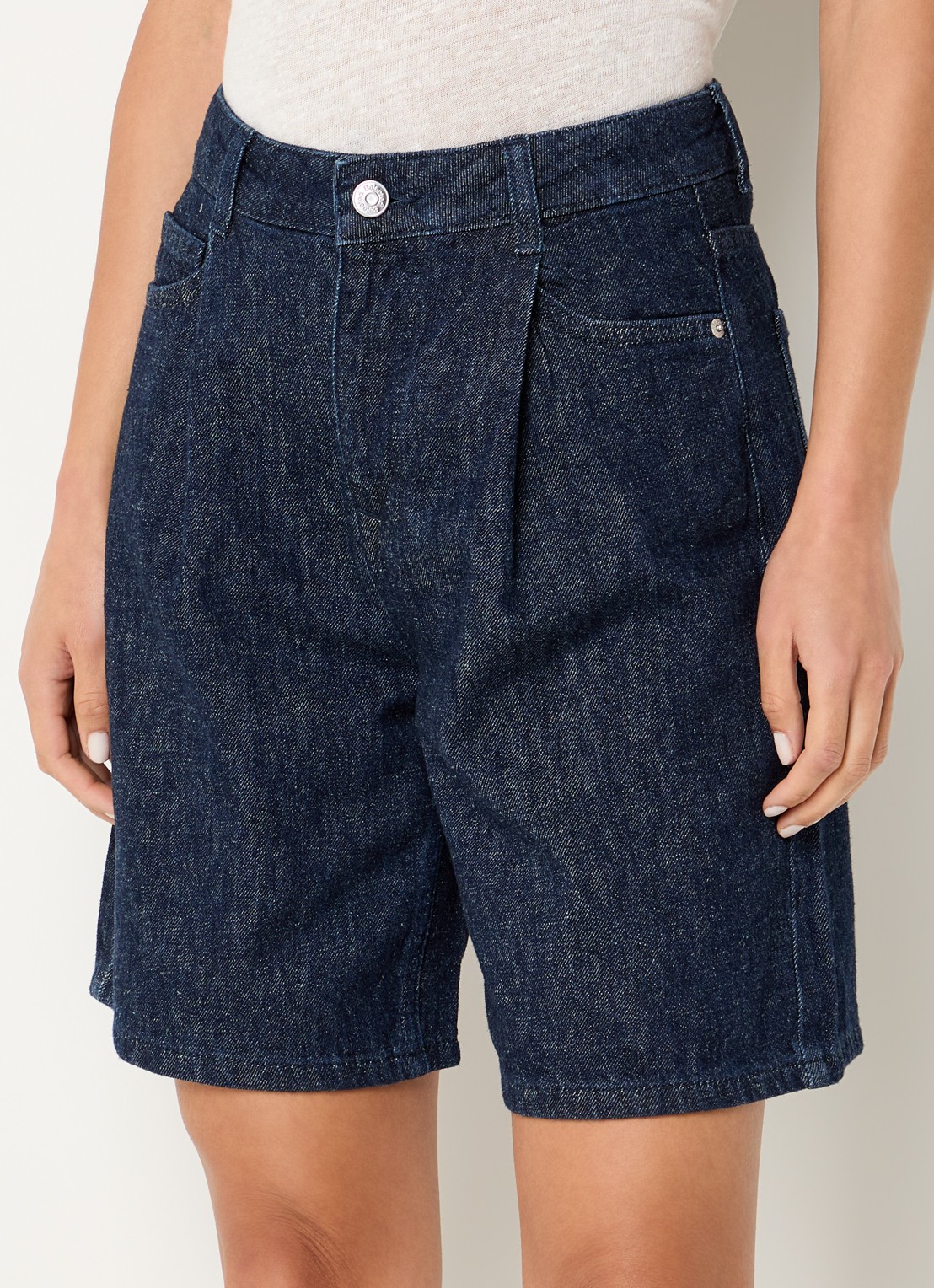 Selected Hanny high waist wide fit broek met steekzakken - detail 4 donkerblauw