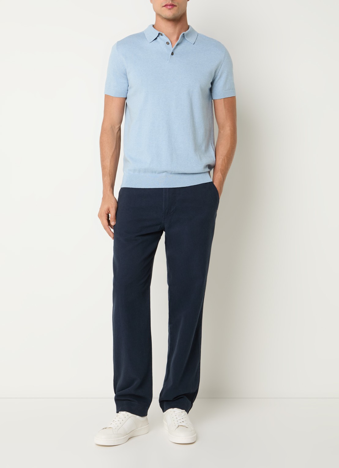 Selected Harry straight fit chino met steekzakken - voorkant 3 donkerblauw