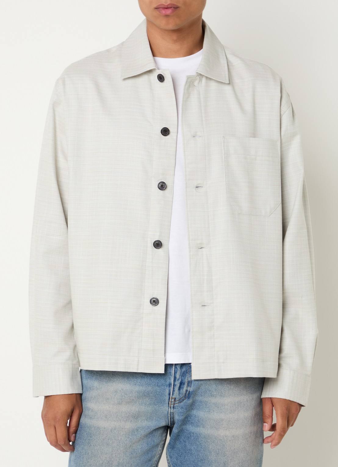 Selected Henry overshirt met gemêleerd dessin - detail beige
