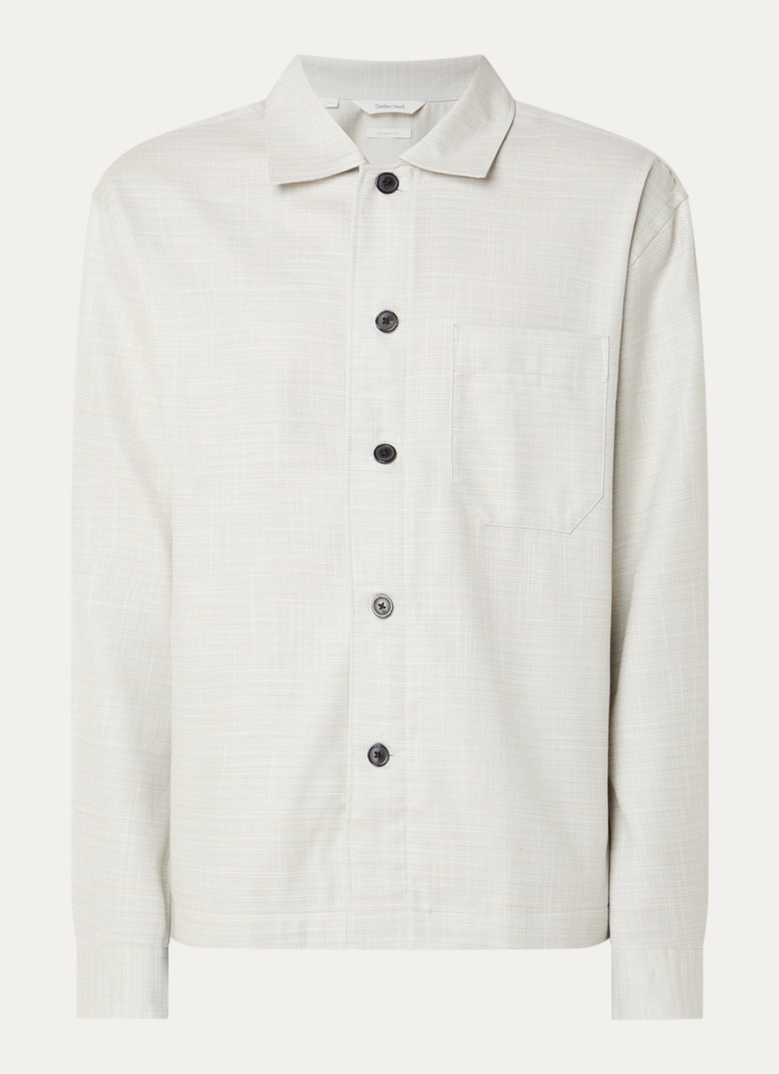 Selected Henry overshirt met gemêleerd dessin - voorkant 3 beige