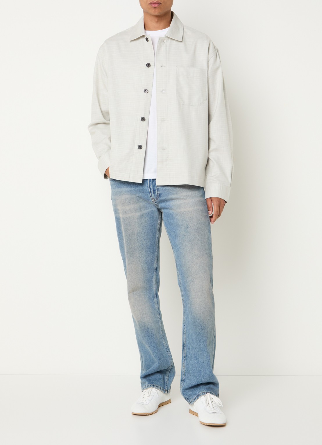 Selected Henry overshirt met gemêleerd dessin - voorkant 4 beige