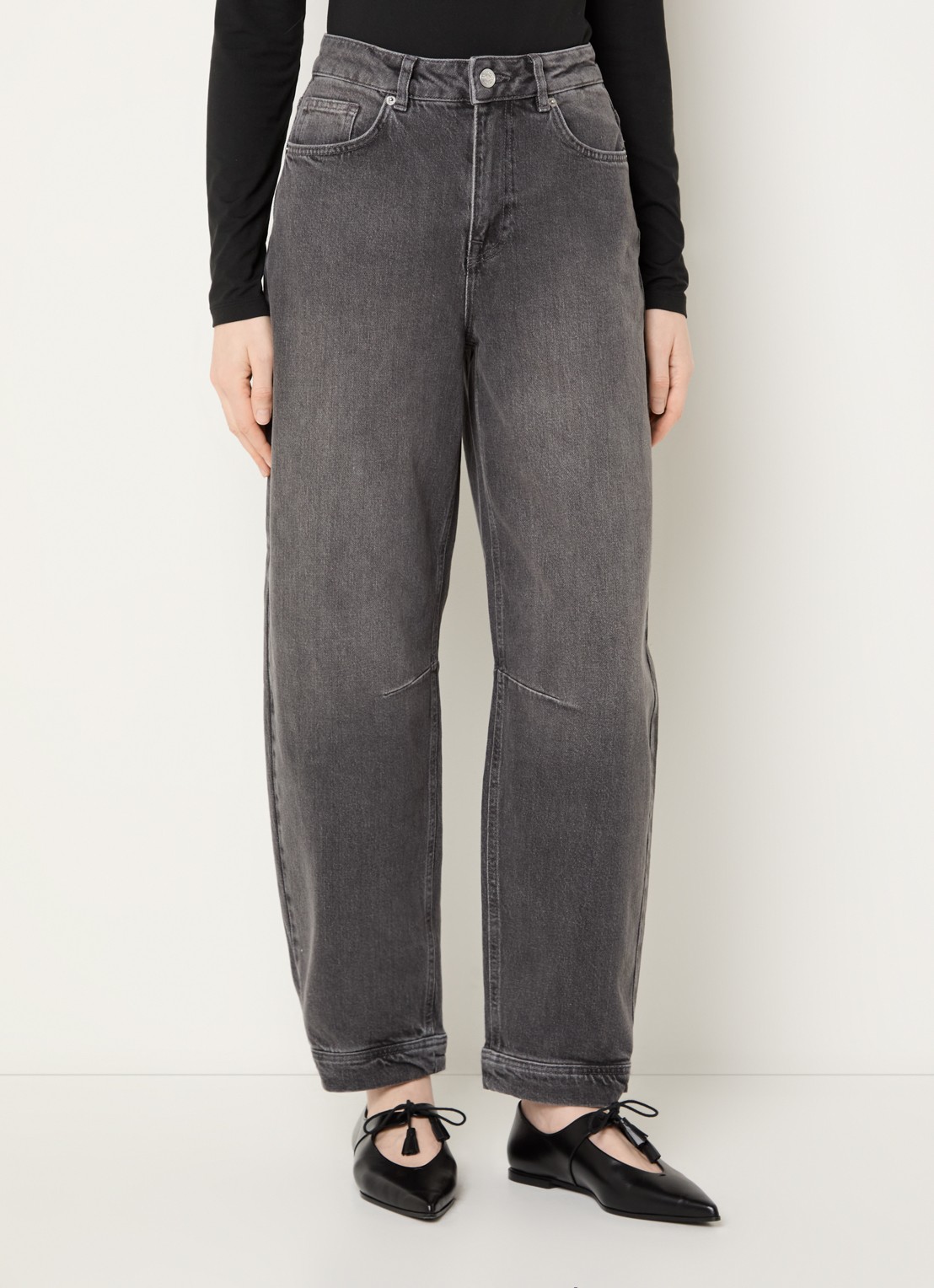Selected High waist tapered fit jeans met gekleurde wassing - detail 2 grijs