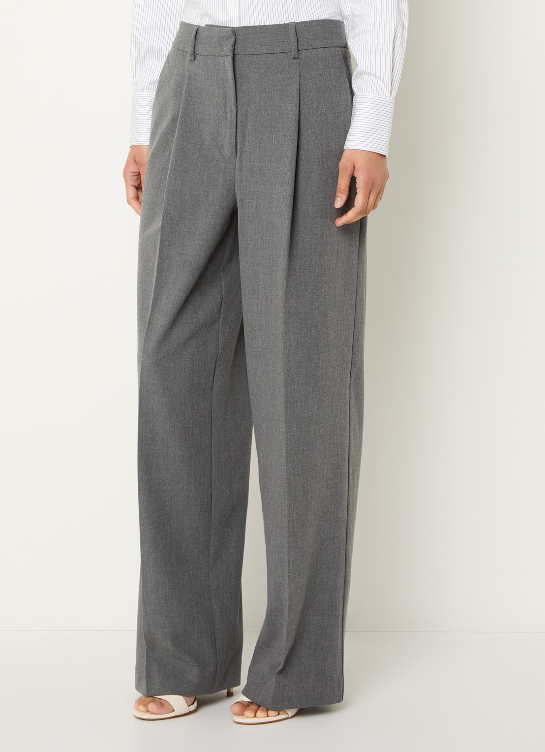 Selected High waist wide fit broek met steekzakken - detail 3 grijsmele