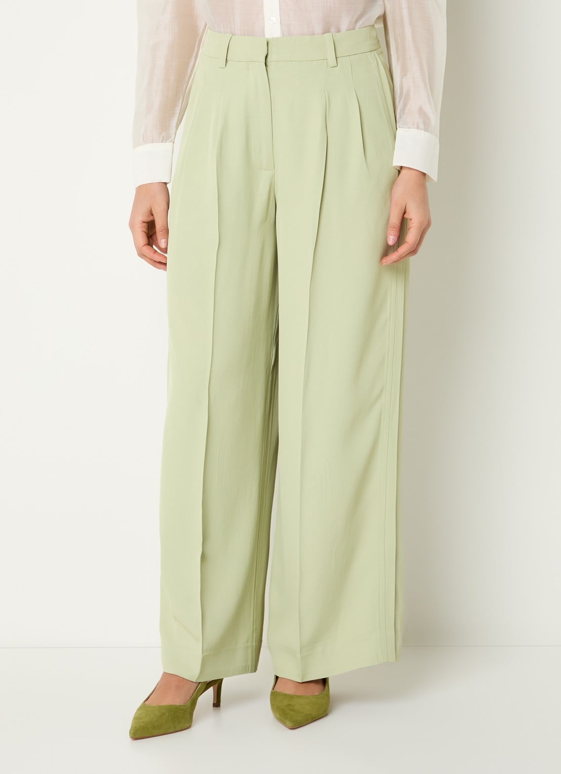 Selected High waist wide fit pantalon met steekzakken - detail 4 lindegroen