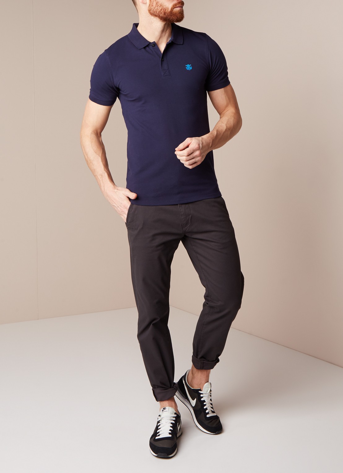 Selected Homme Aro slim fit polo met stretch - voorkant 2 donkerblauw