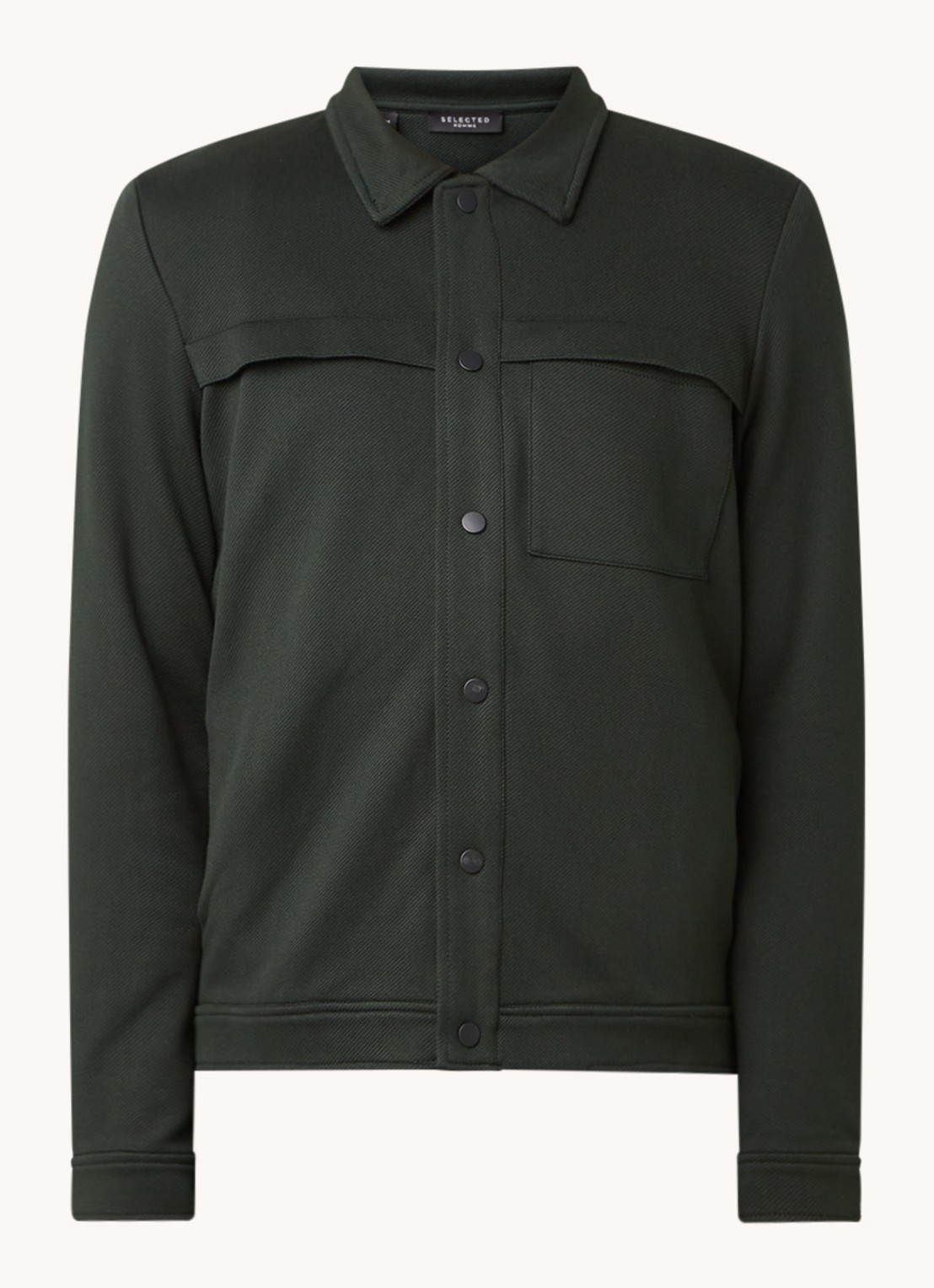Selected Homme Fred regular fit overshirt met steekzakken - voorkant 2 donkergroen
