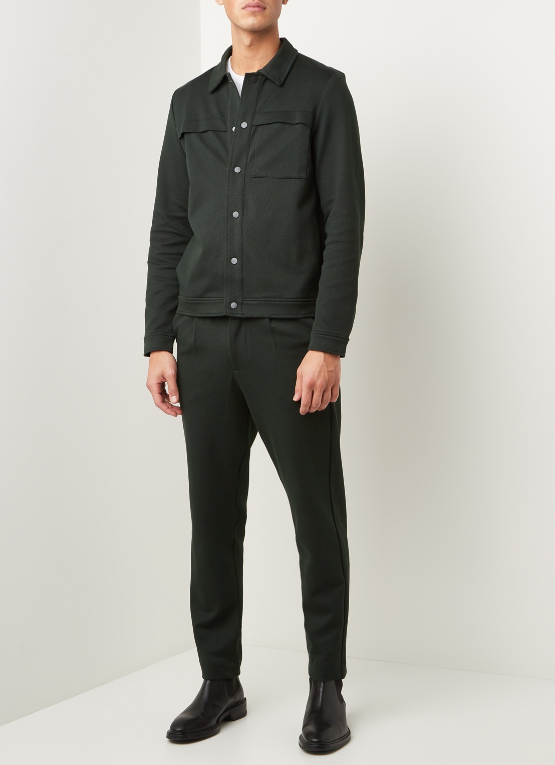 Selected Homme Fred regular fit overshirt met steekzakken - voorkant 3 donkergroen