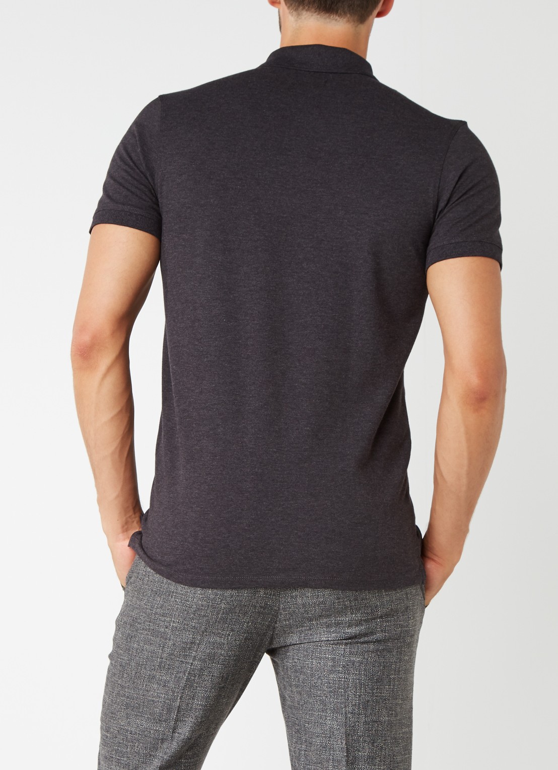 Selected Homme Haro slim fit polo in katoenblend - achterkant antraciet