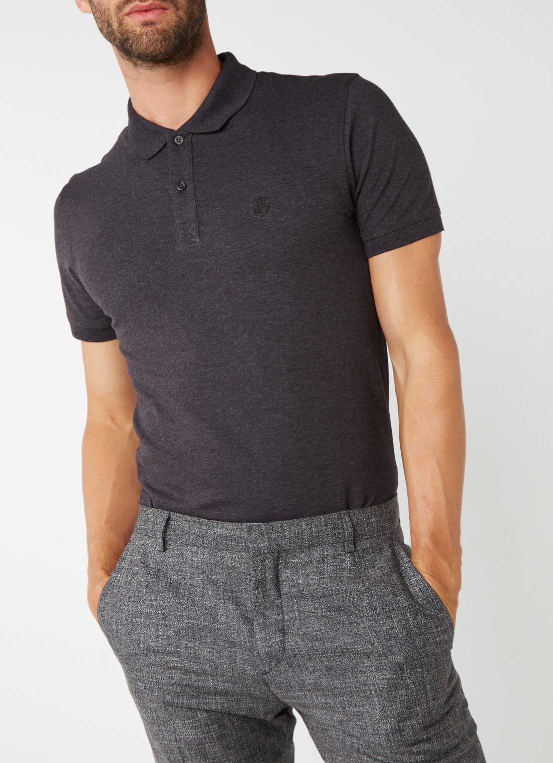 Selected Homme Haro slim fit polo in katoenblend - detail 4 antraciet