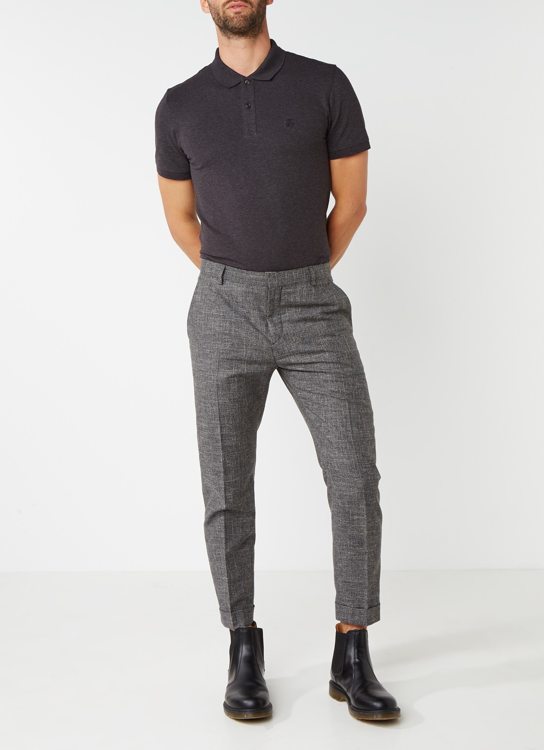 Selected Homme Haro slim fit polo in katoenblend - voorkant 3 antraciet
