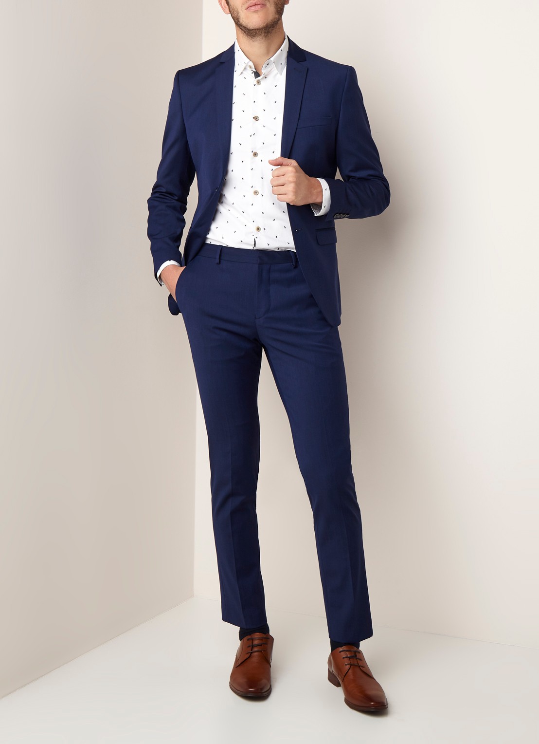 Selected Homme Mylobill slim fit pantalon met persplooi - voorkant 3 donkerblauw