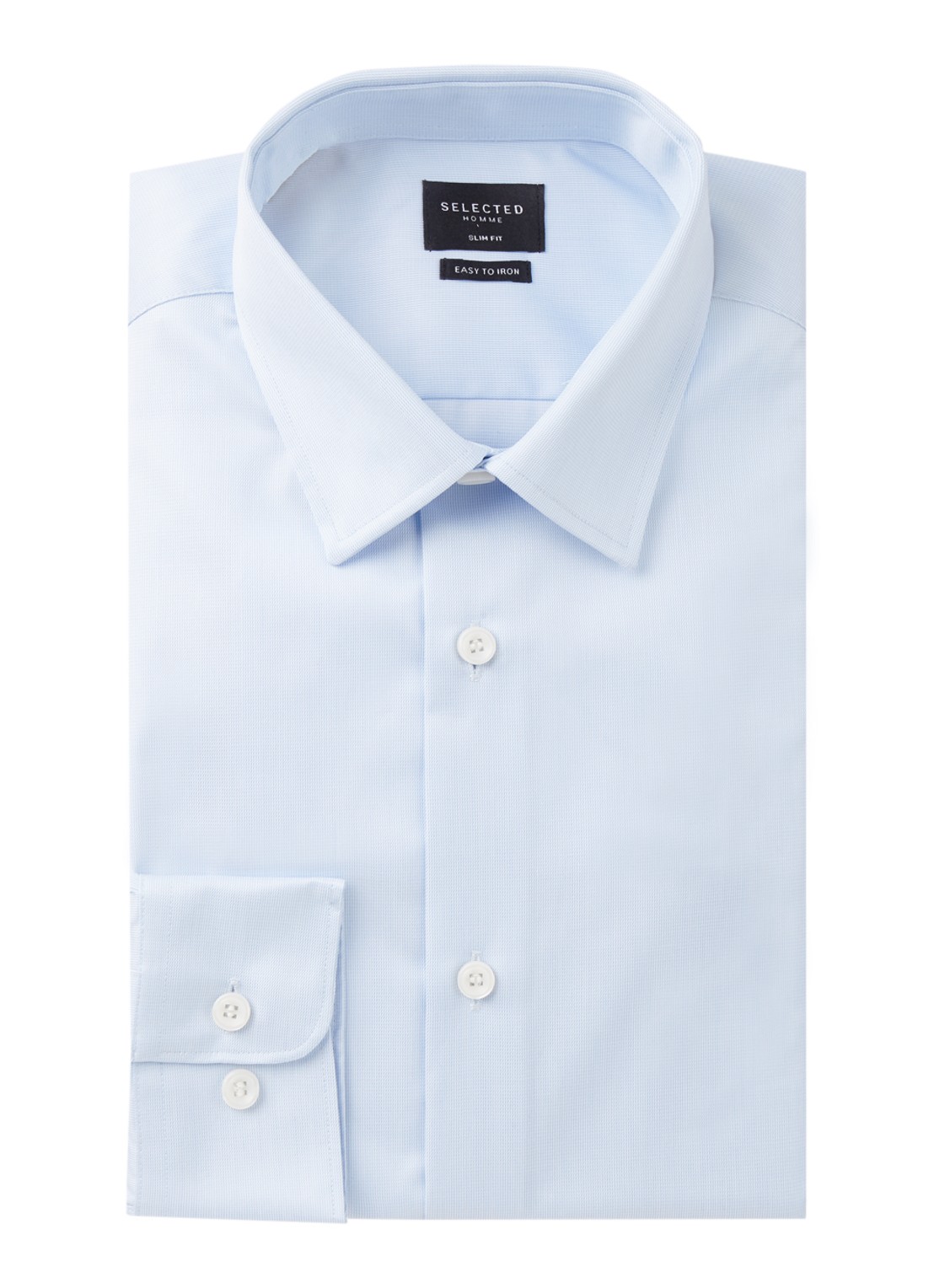 Selected Homme Pelle slim fit strijkvrij overhemd met micro structuur - voorkant 2 lichtblauw