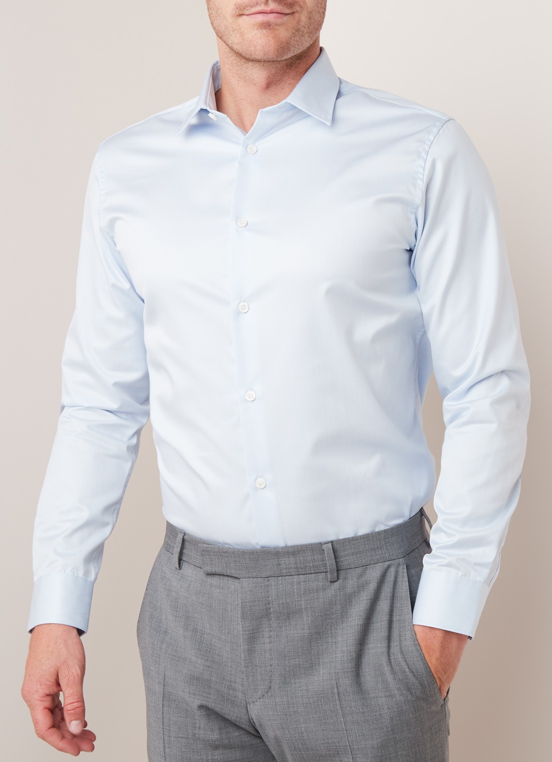 Selected Homme Pelle slim fit strijkvrij overhemd met micro structuur - detail 4 lichtblauw