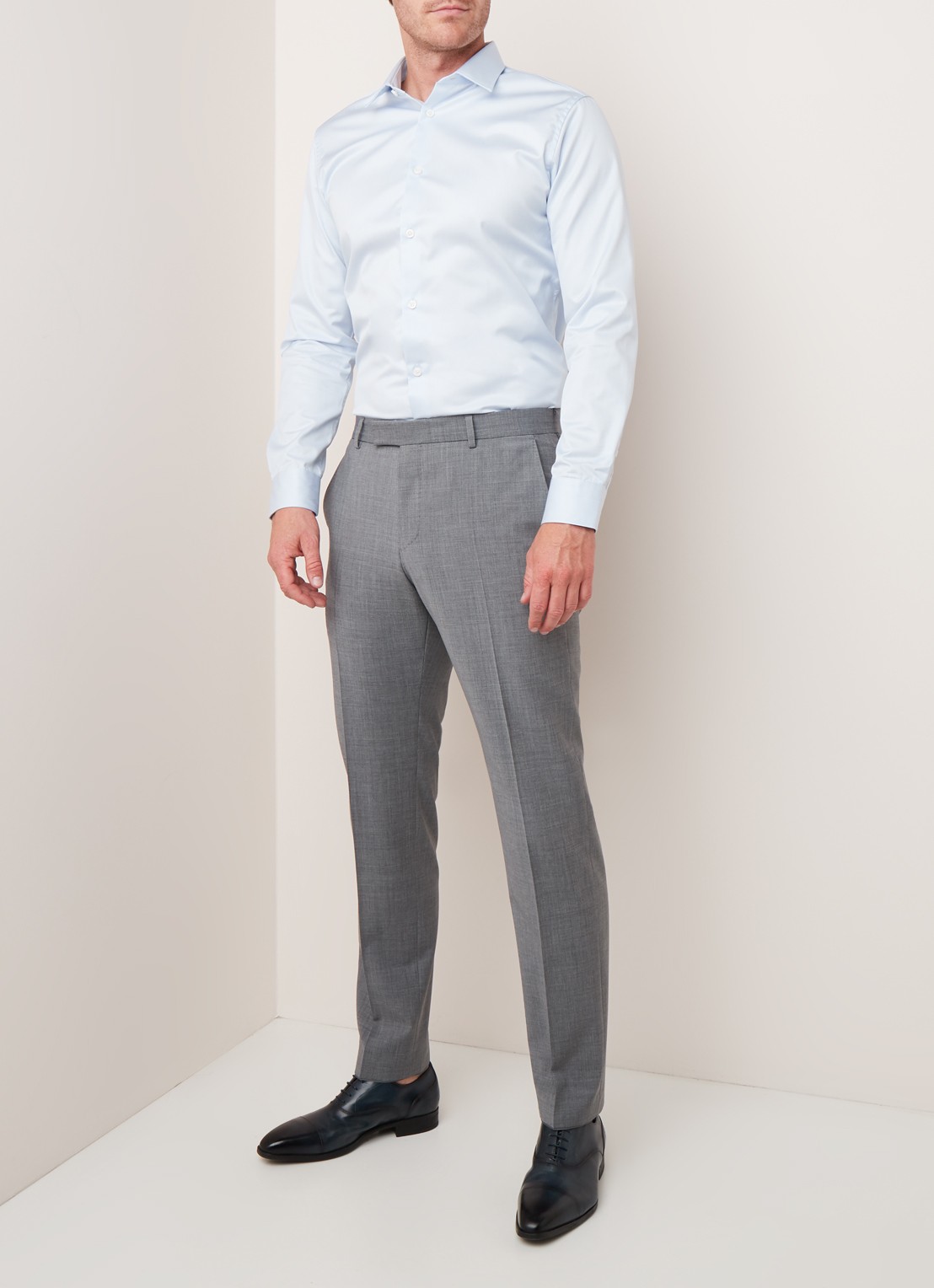 Selected Homme Pelle slim fit strijkvrij overhemd met micro structuur - voorkant 3 lichtblauw