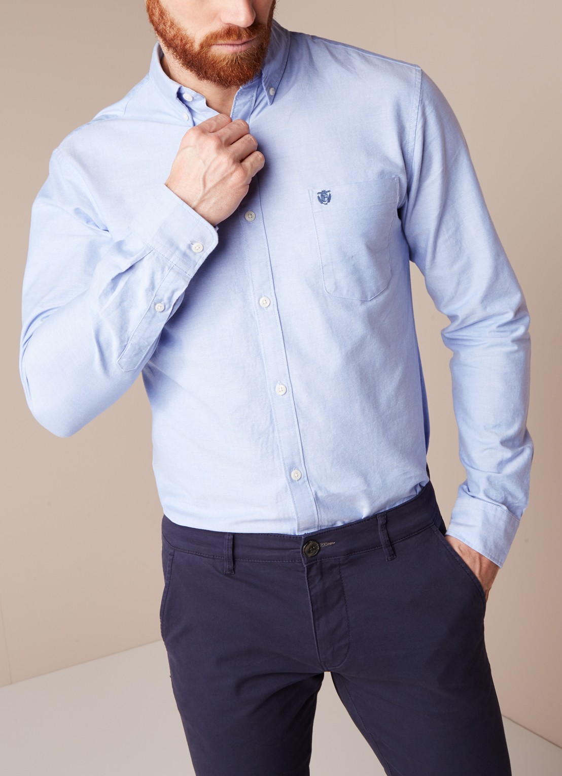 Selected Homme Regular fit Oxford overhemd Collect in blauw - detail 3 lichtblauw