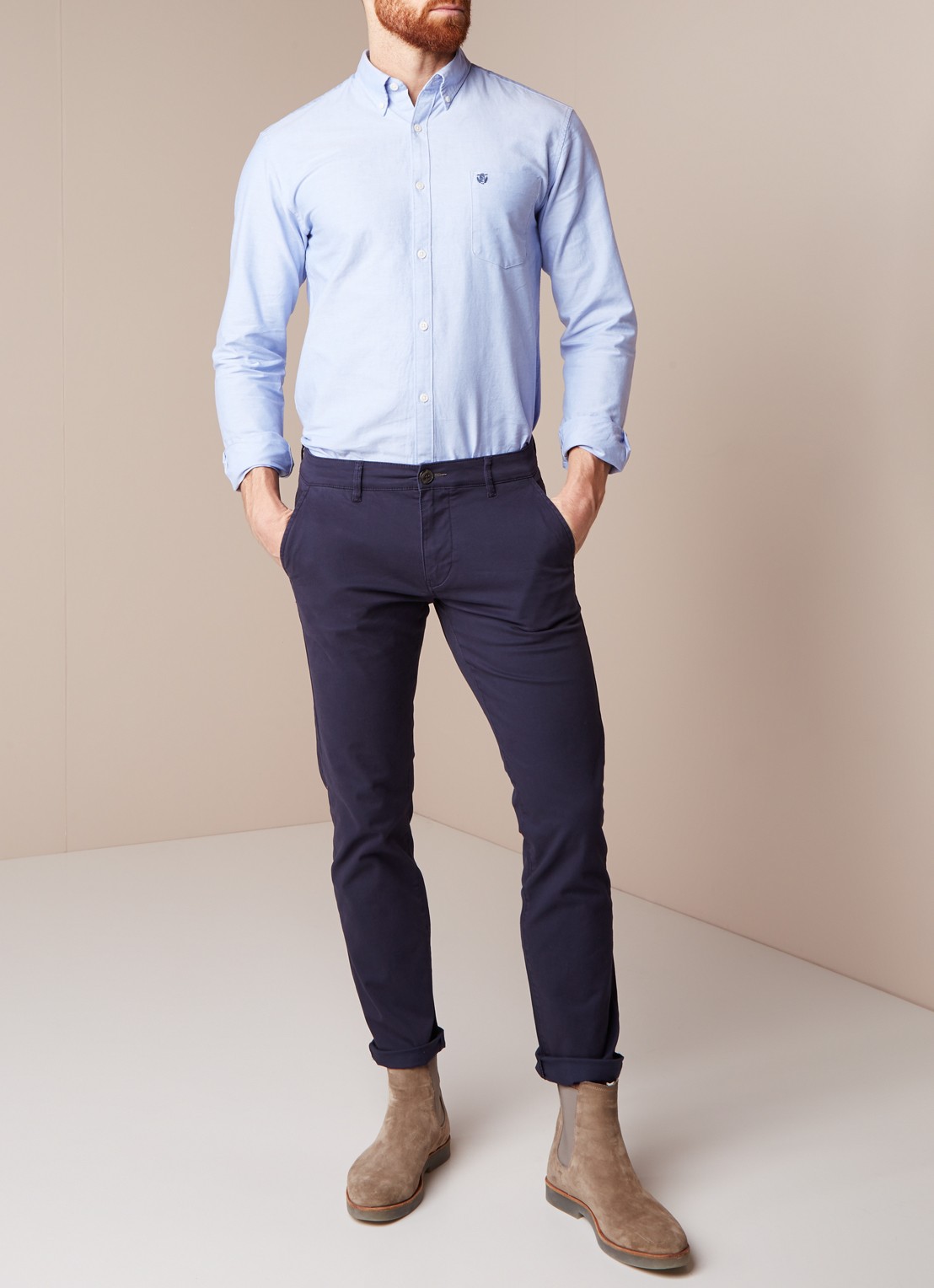 Selected Homme Regular fit Oxford overhemd Collect in blauw - voorkant 2 lichtblauw