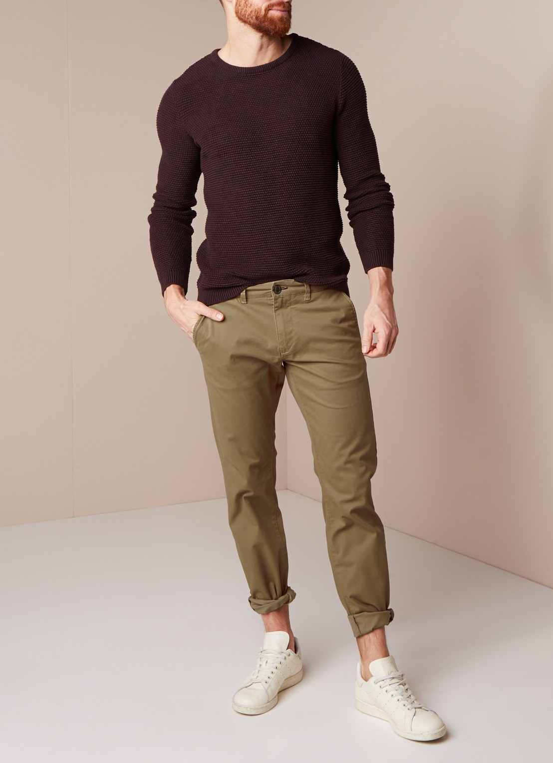 Selected Homme Selected Homme Three Paris regular fit chino met stretch - voorkant 3 camel
