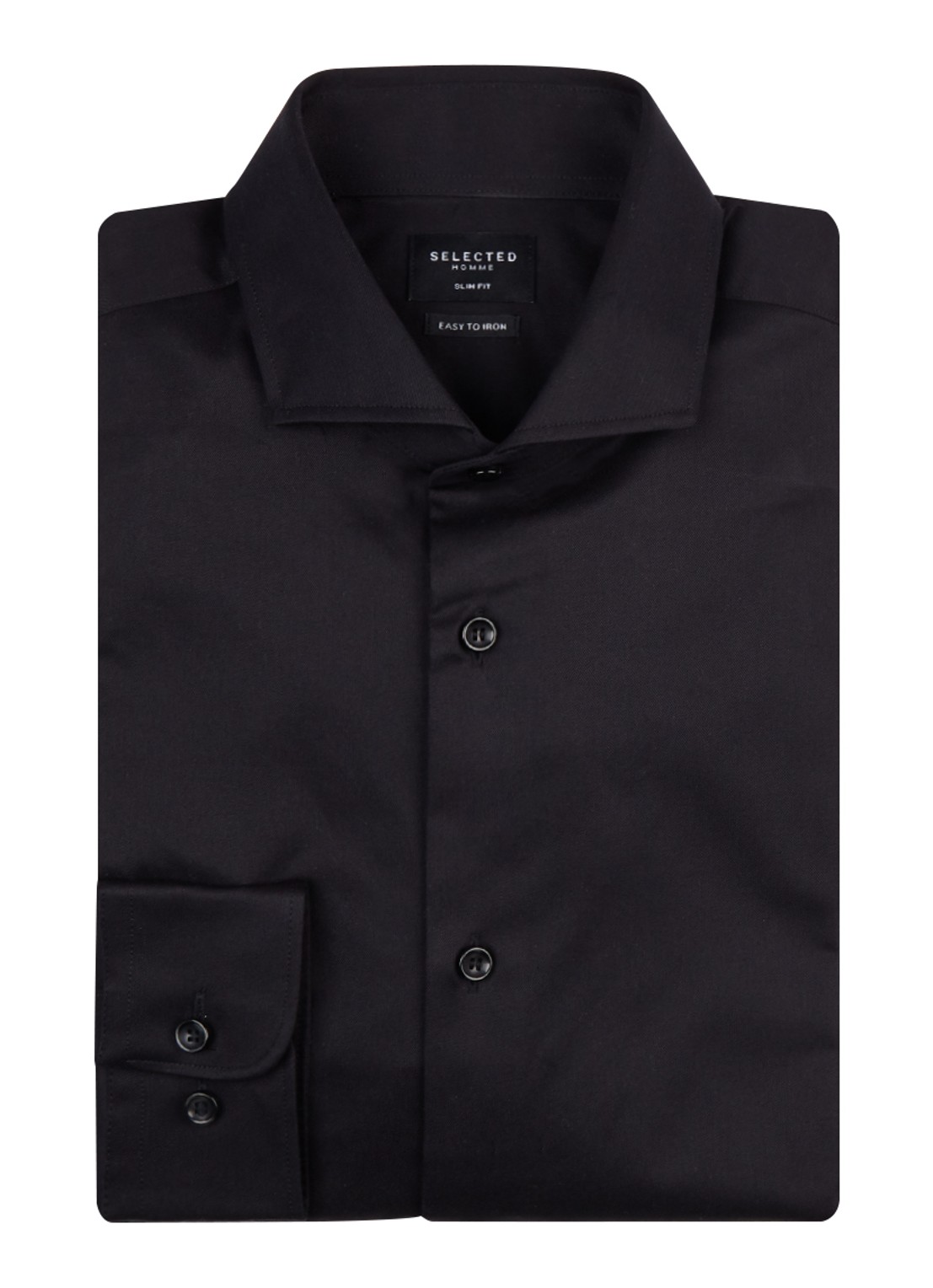 Selected Homme Slim fit strijkvrij overhemd met cut away kraag - voorkant zwart
