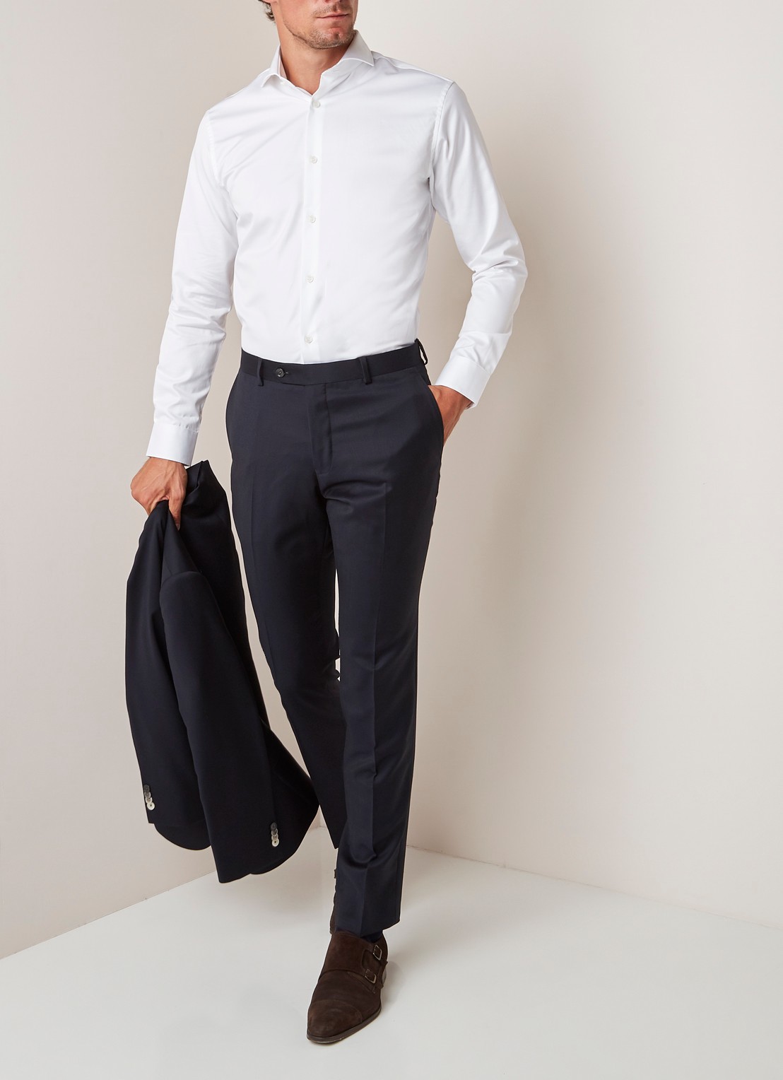 Selected Homme Slim fit strijkvrij overhemd met cut away kraag - voorkant 3 wit