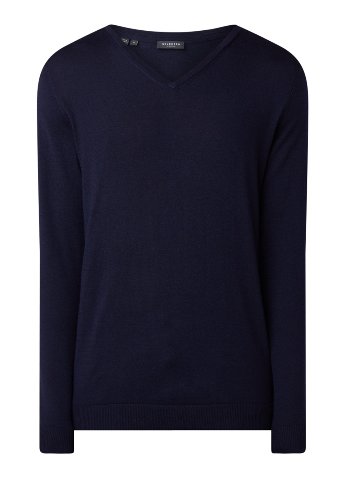 Selected Homme Tower fijngebreide pullover met V-hals  - voorkant 3 donkerblauw