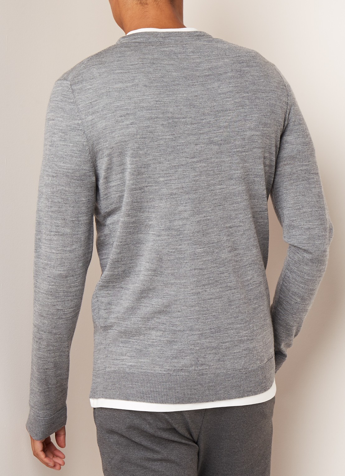 Selected Homme Tower fijngebreide pullover van wol  - achterkant grijs