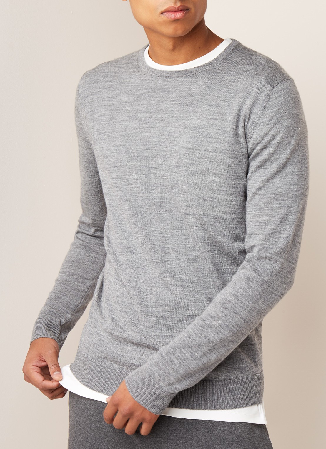 Selected Homme Tower fijngebreide pullover van wol  - detail 2 grijs