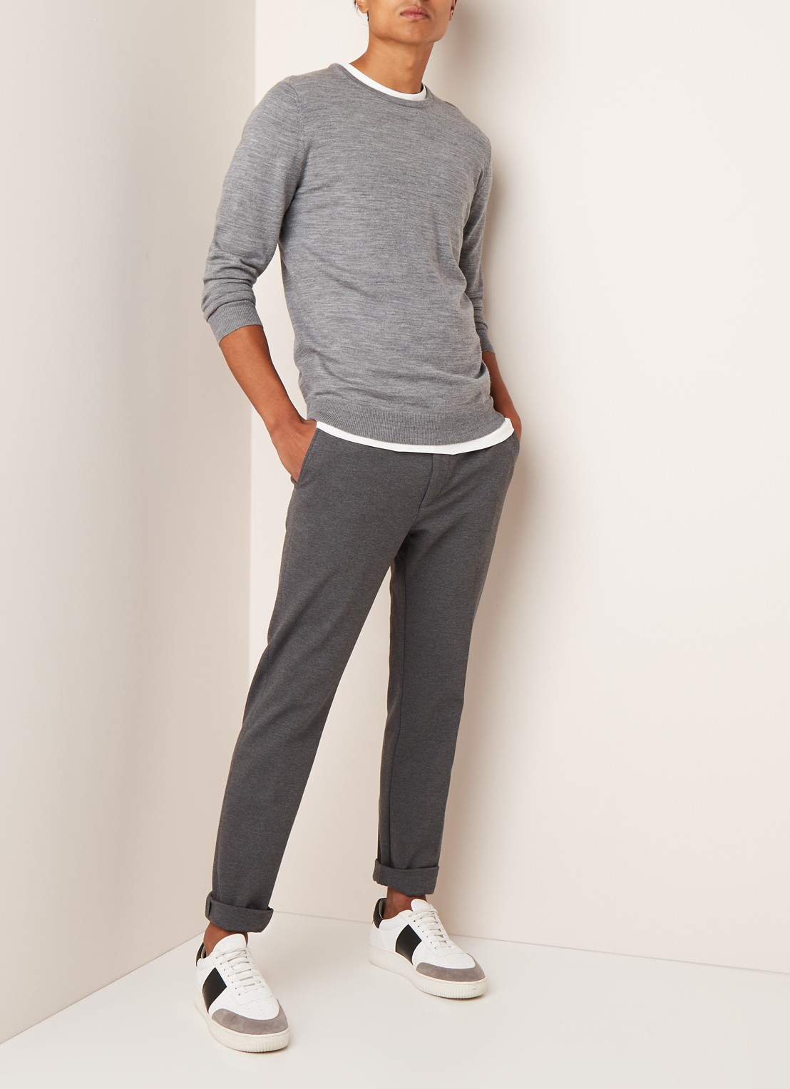 Selected Homme Tower fijngebreide pullover van wol  - voorkant 4 grijs