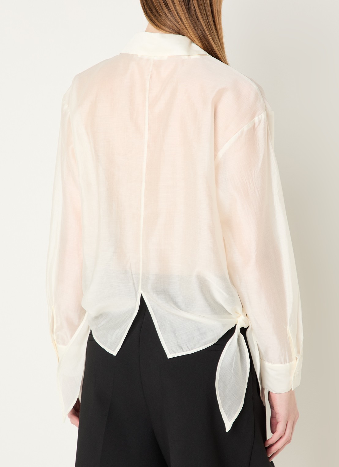 Selected Iris semi-transparante blouse met gestrikt detail - achterkant gebroken wit