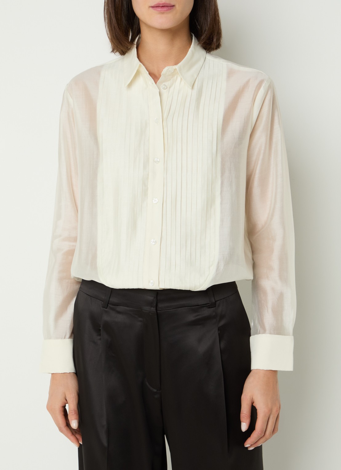Selected Iris semi-transparante blouse  met plissé - detail gebroken wit