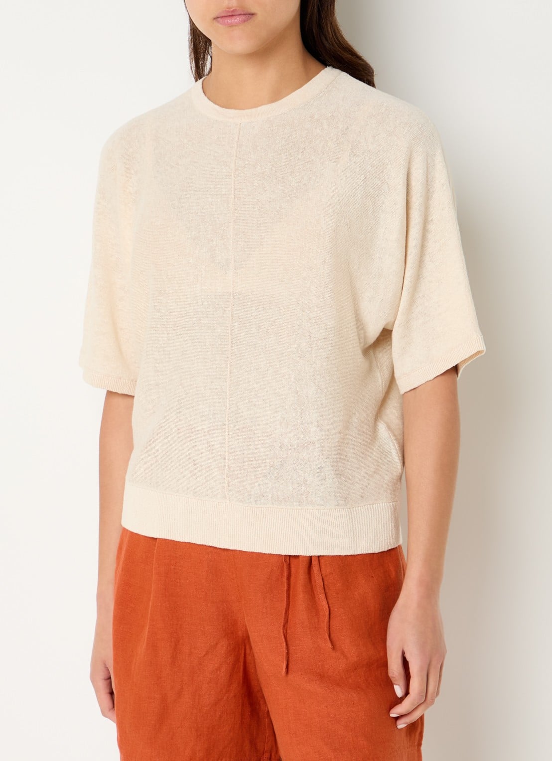 Selected Jane semi-transparante top van linnen  - detail ivoor