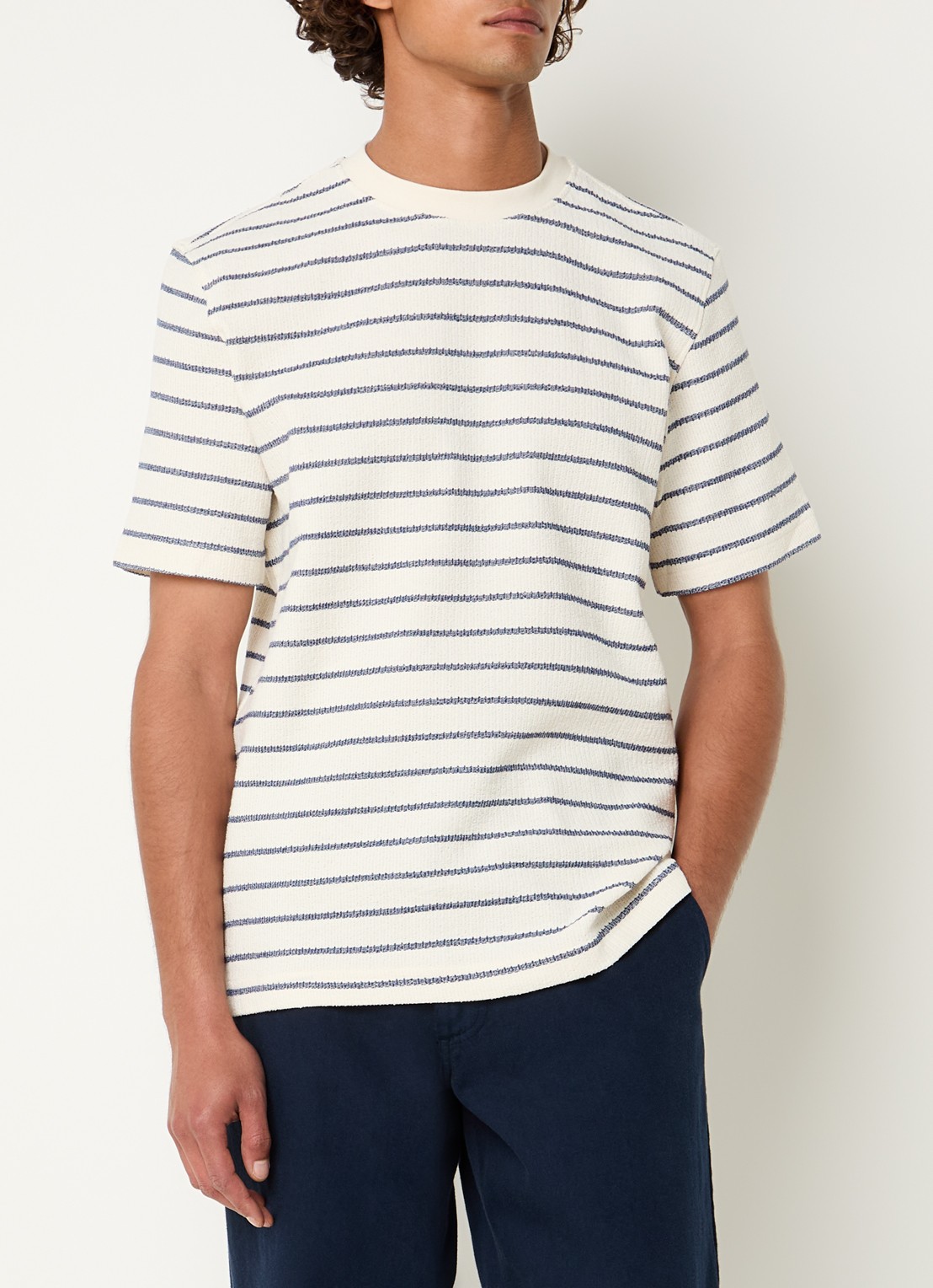 Selected Jango grofgebreid T-shirt met streepprint - detail 3 creme