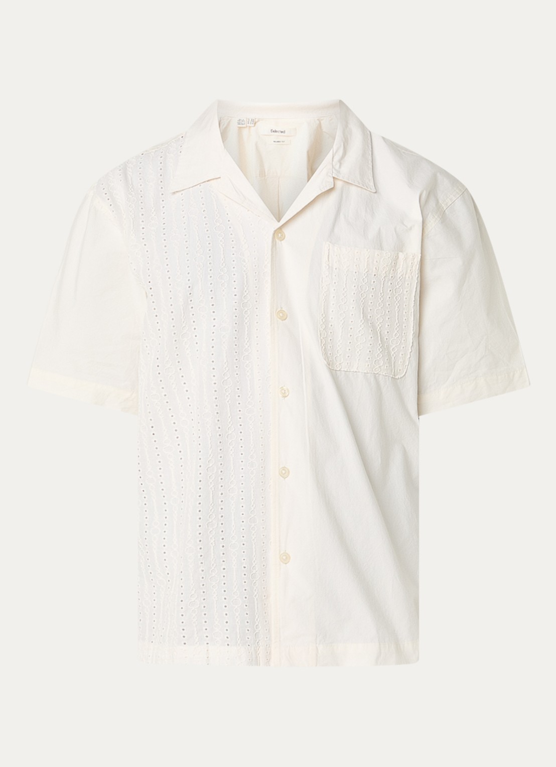 Selected Jax regular fit overhemd met opengewerkt dessin - voorkant 3 creme