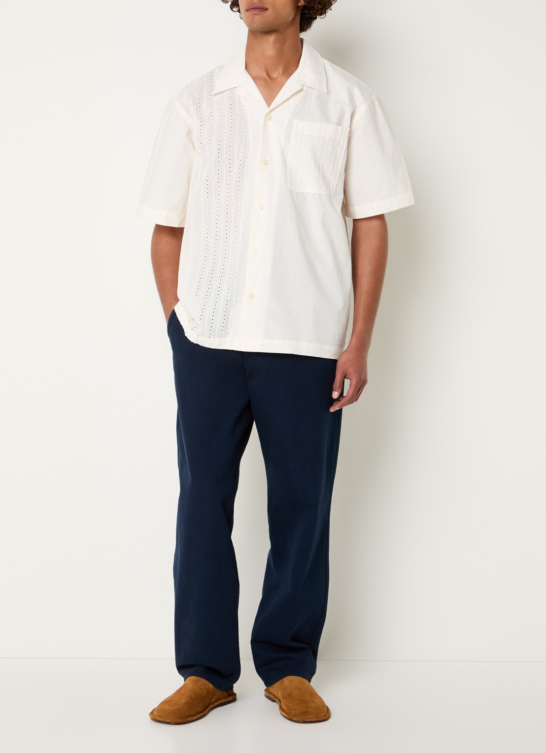 Selected Jax regular fit overhemd met opengewerkt dessin - voorkant 4 creme