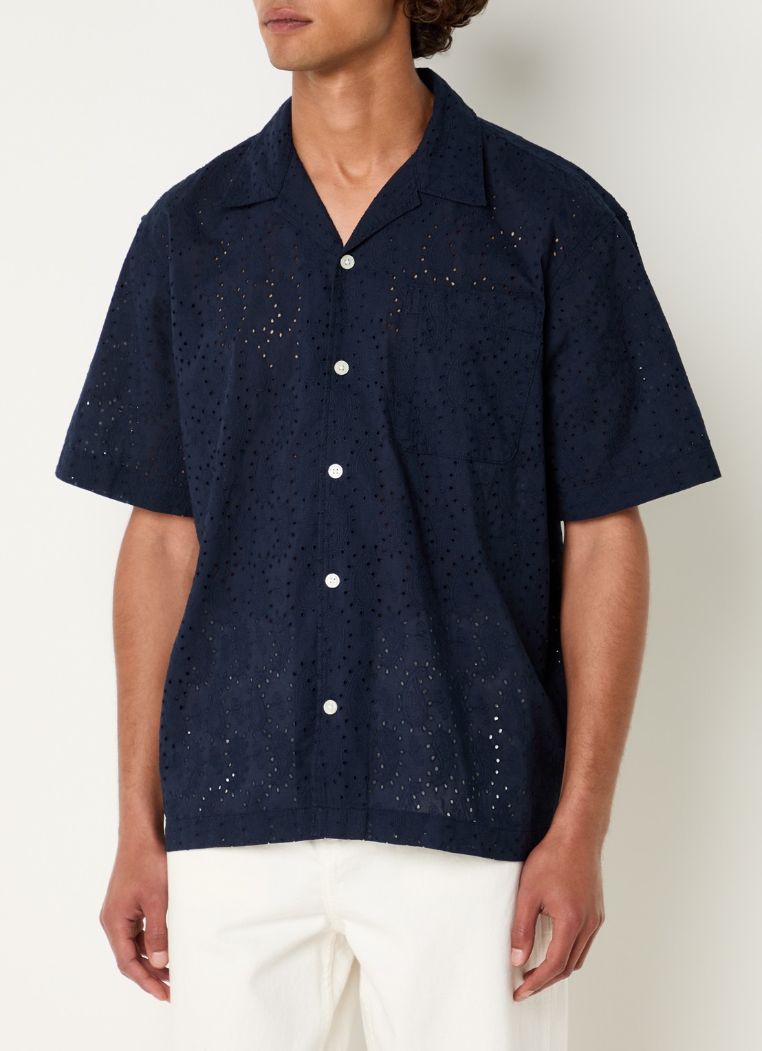 Selected Jax regular fit overhemd met opengewerkt dessin - detail 4 donkerblauw