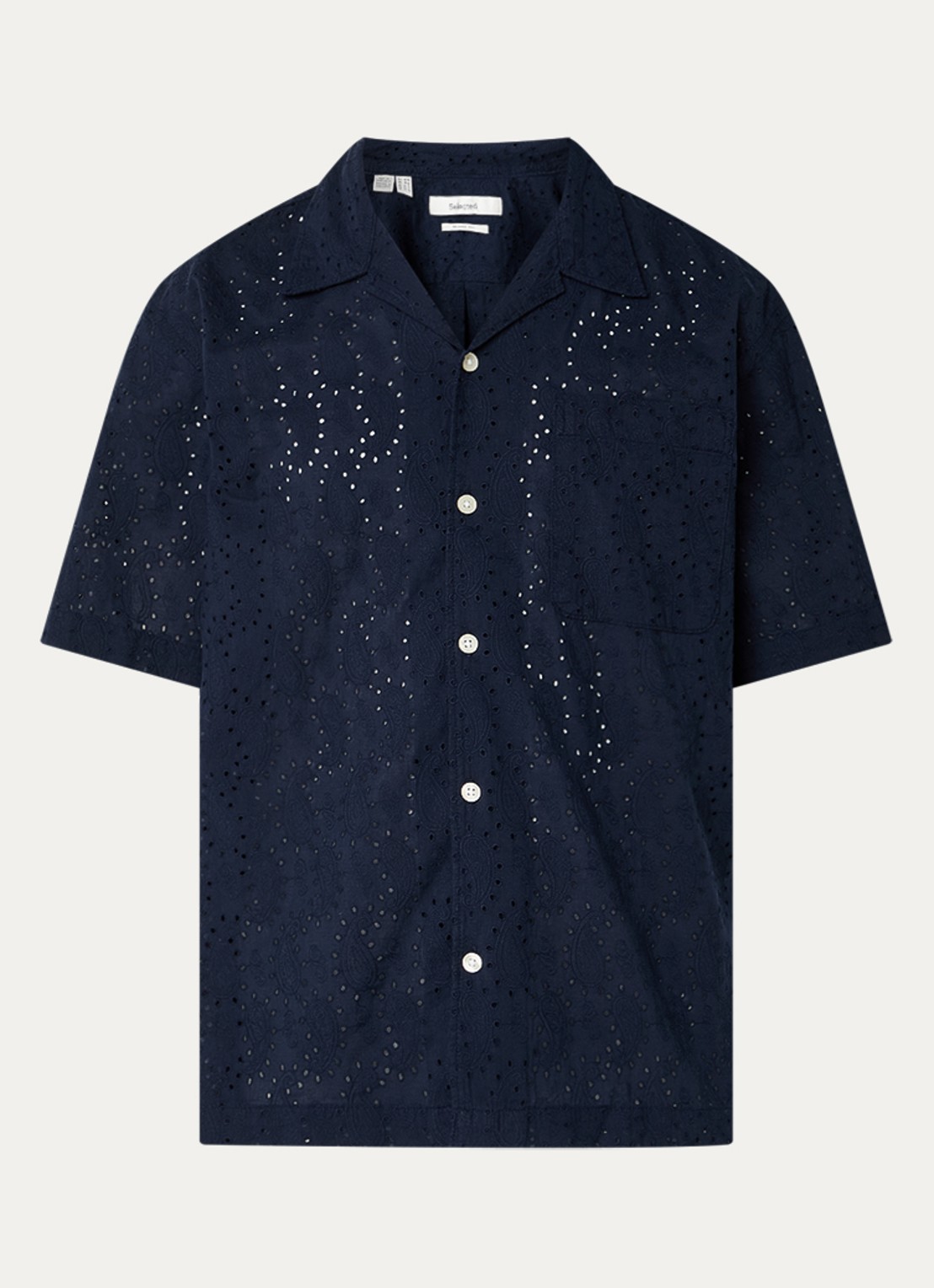Selected Jax regular fit overhemd met opengewerkt dessin - voorkant donkerblauw