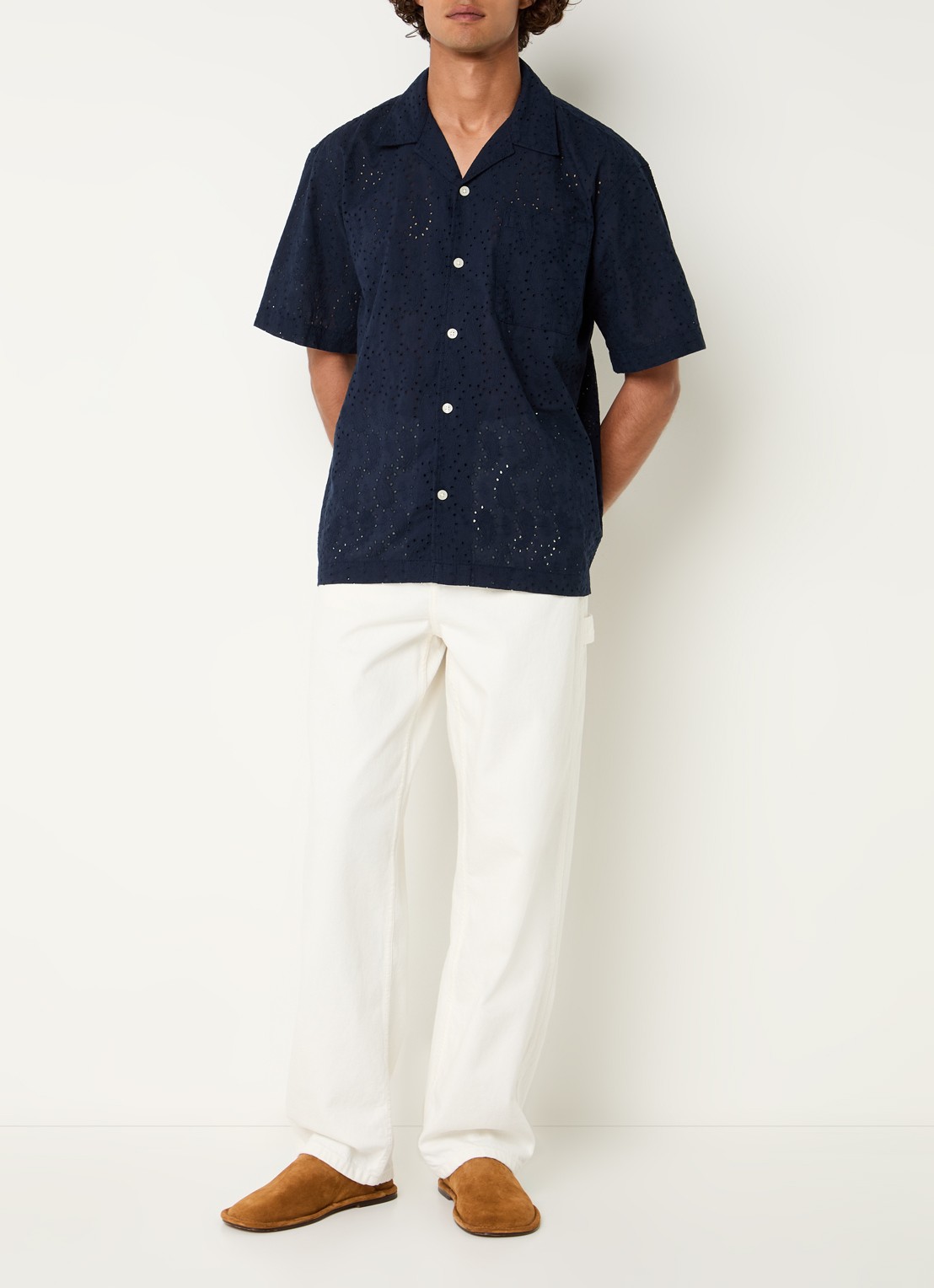 Selected Jax regular fit overhemd met opengewerkt dessin - voorkant 2 donkerblauw