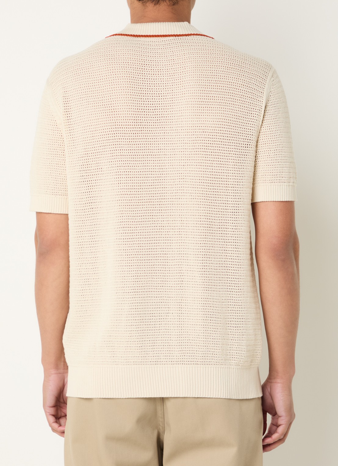 Selected Jesse regular fit polo met opengewerkt dessin - achterkant 4 creme