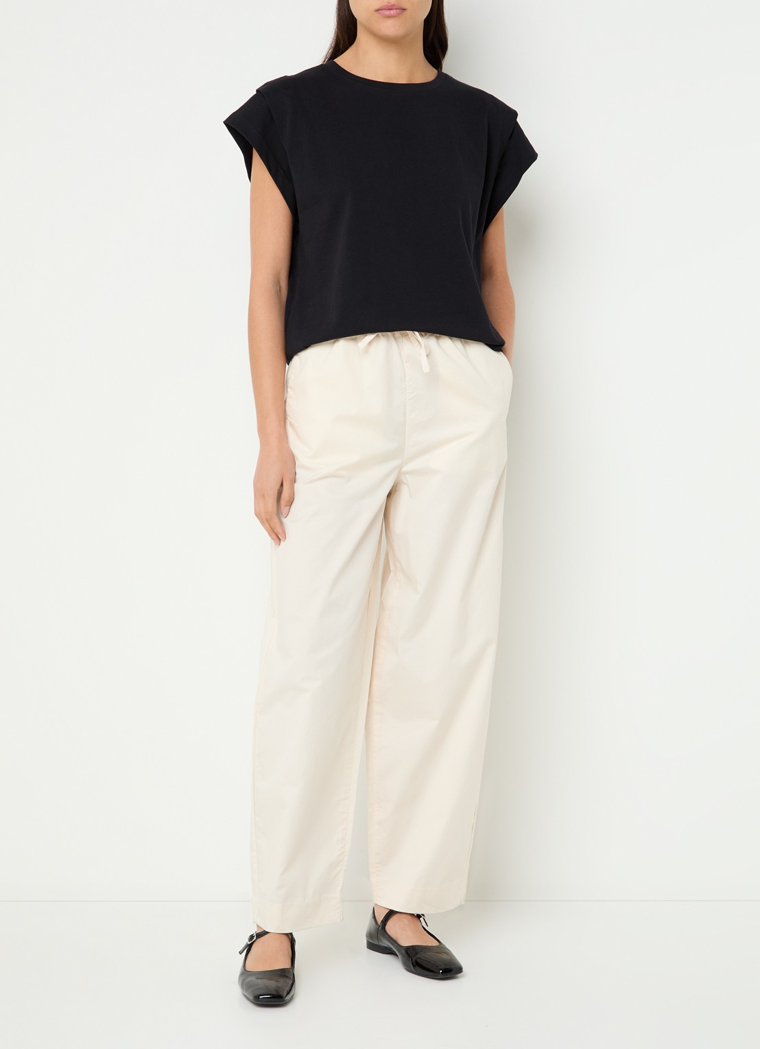 Selected Juma high waist straight fit broek in  katoenblend - voorkant 4 creme