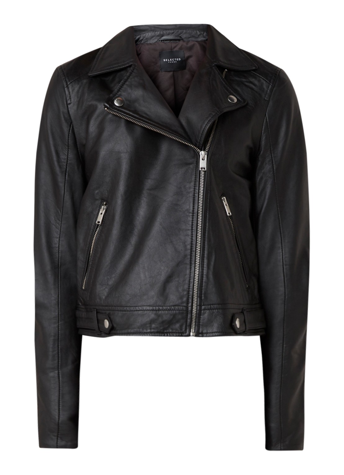 Selected Katie bikerjack van lamsleer - voorkant zwart
