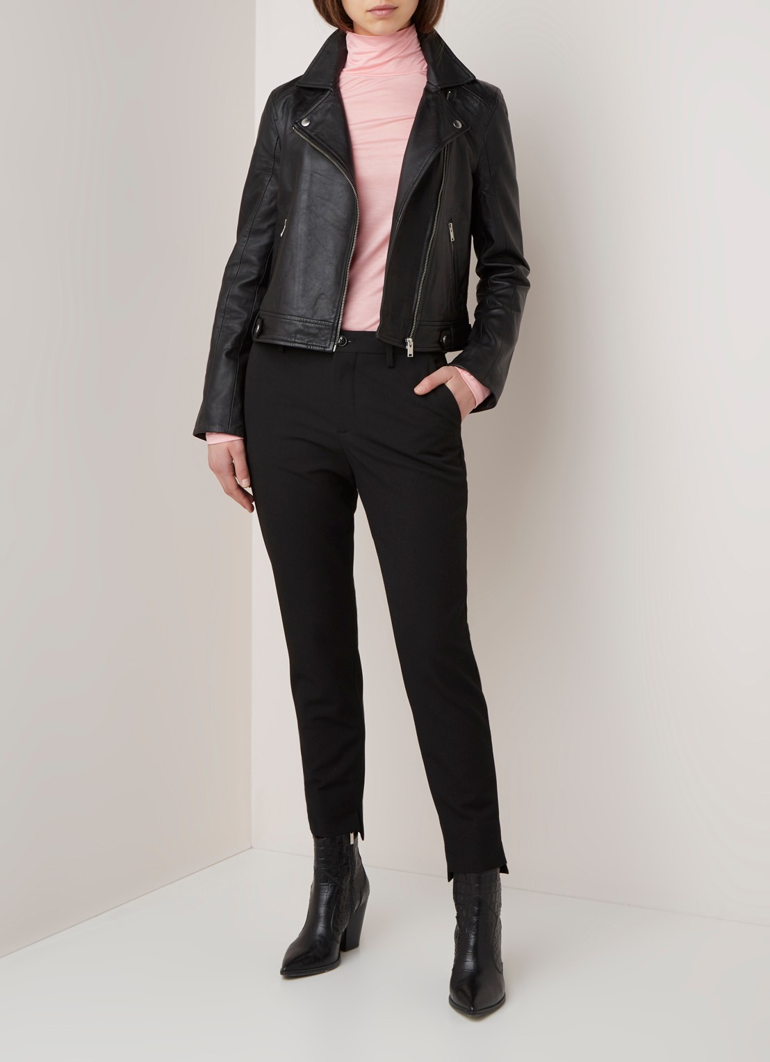 Selected Katie bikerjack van lamsleer - voorkant 2 zwart