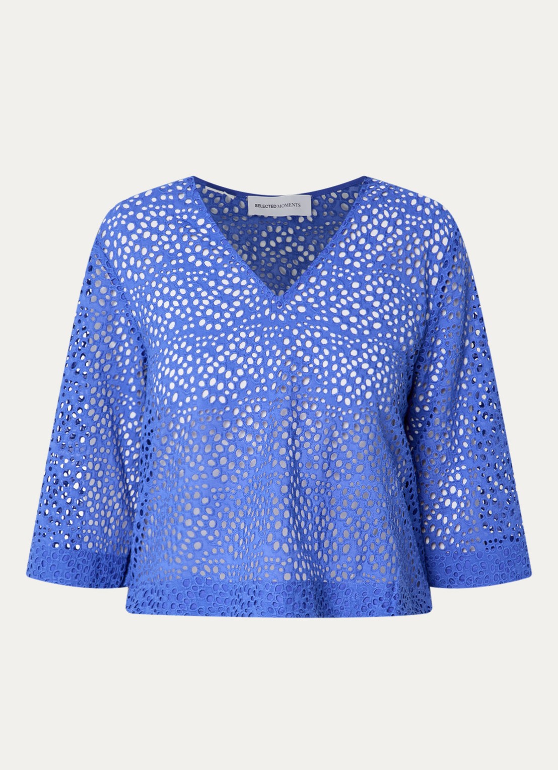 Selected Laerke semi-transparante top met broderie en V-hals - voorkant 2 lavendel