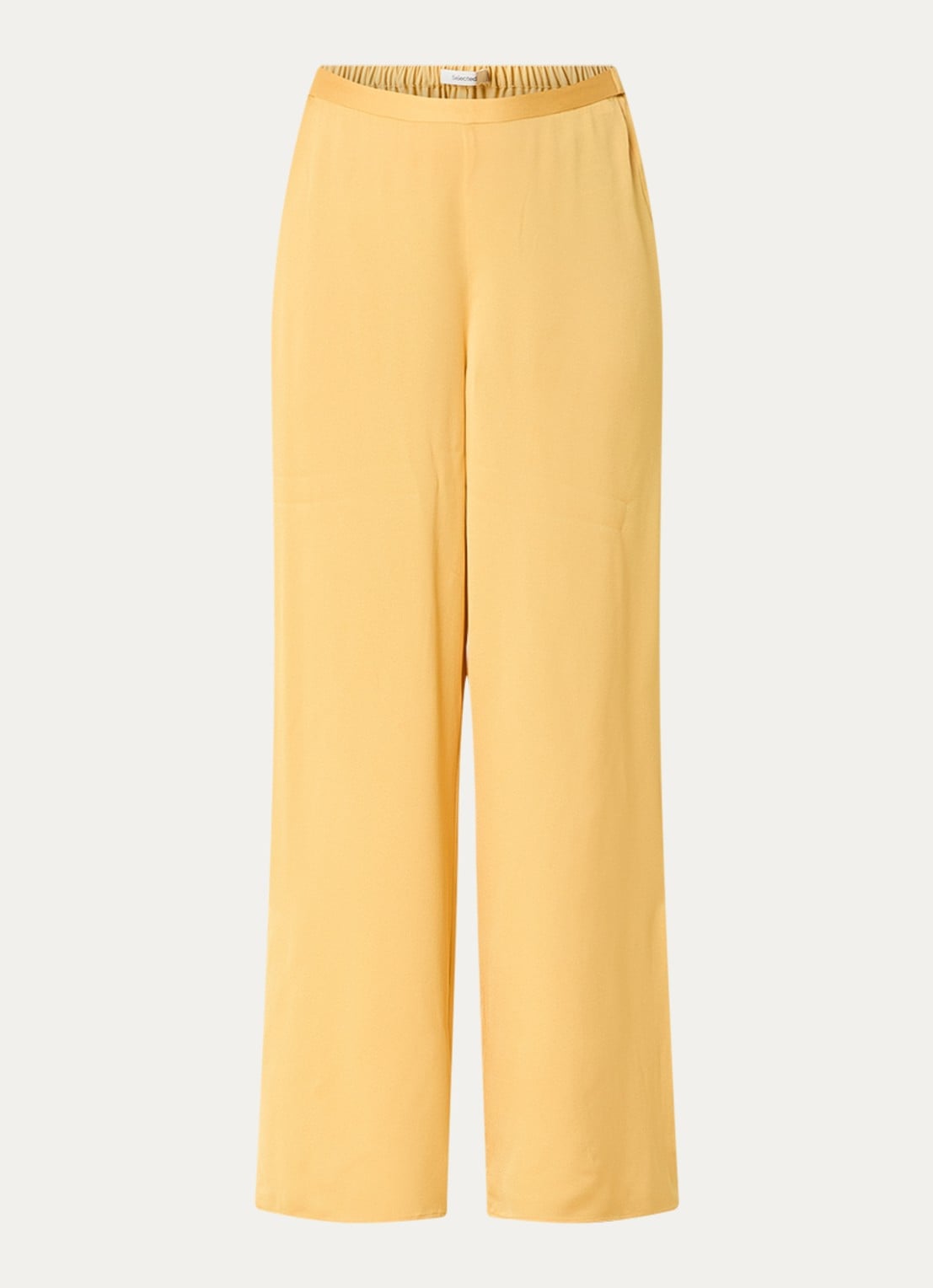 Selected Laura high waist wide fit pantalon met split  - voorkant okergeel