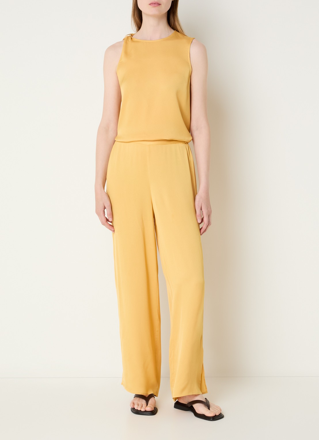Selected Laura high waist wide fit pantalon met split  - voorkant 2 okergeel