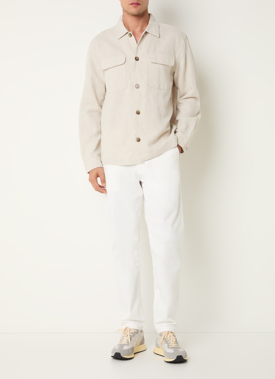 Selected Leroy regular fit overshirt met borstzakken - voorkant 3 beige