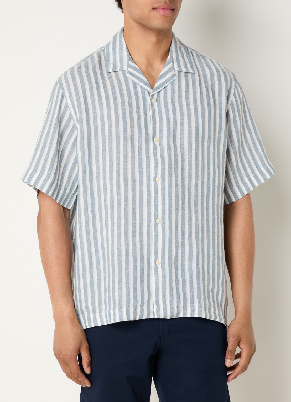Selected Lian blouse met streepprint - detail 3 staalblauw