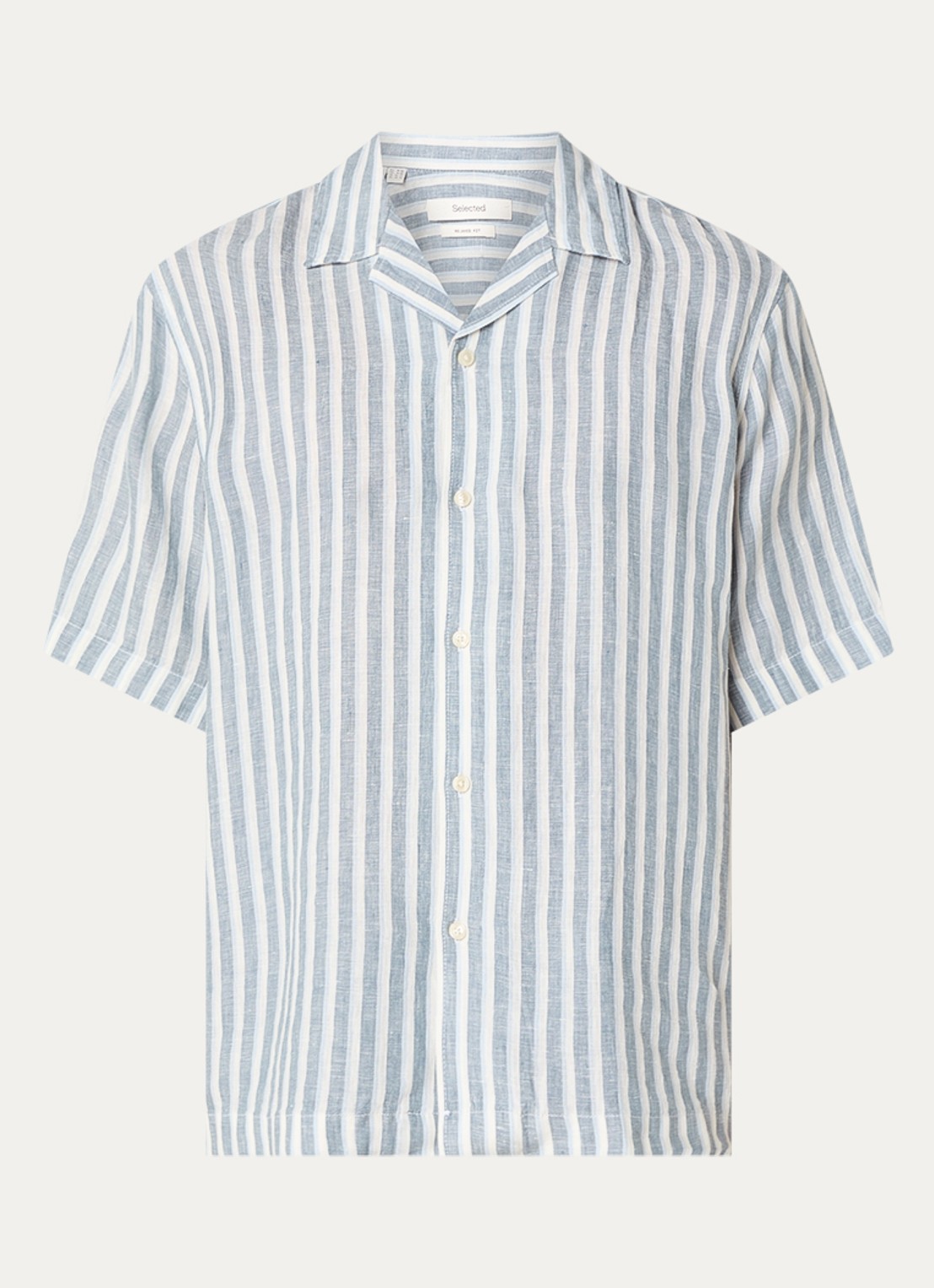Selected Lian blouse met streepprint - voorkant staalblauw