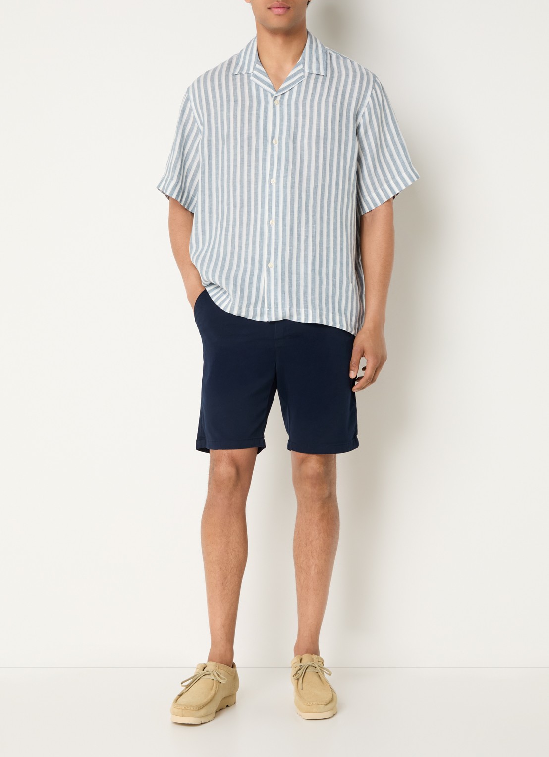 Selected Lian blouse met streepprint - voorkant 2 staalblauw